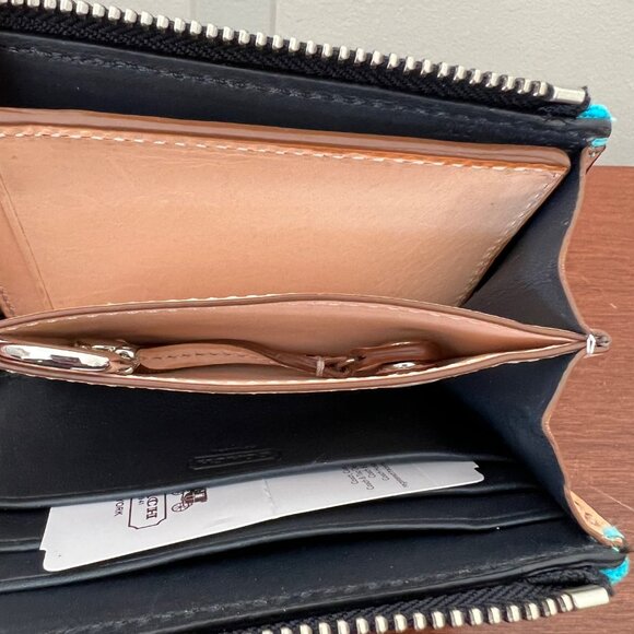 COACH Bleecker canvas half zip wallet EUC turquoise navy blue 74655 card case - Picture 8 of 8